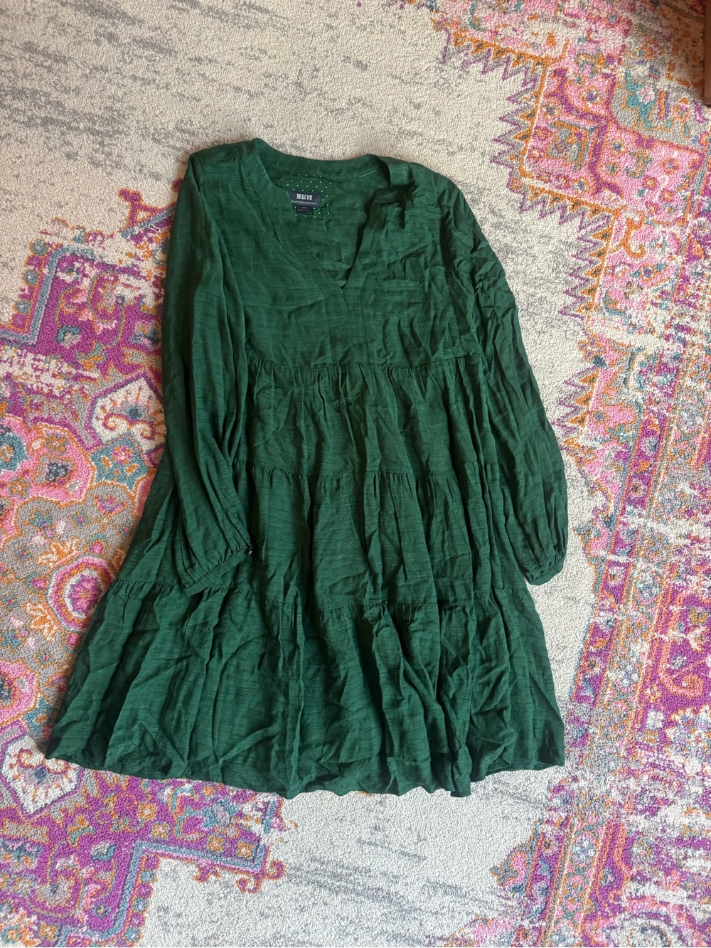 Maeve Forest Green Tiered Mini Dress